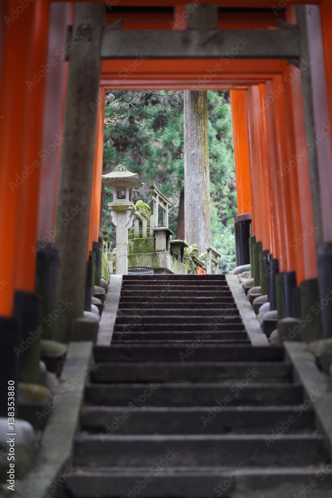 Exit Gallery sacrificial gate Torii the stone steps to the deities of worship places