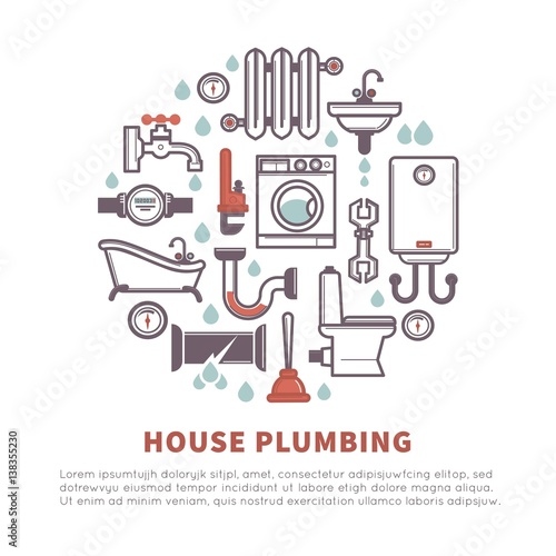 House plumbing of bathroom and kitchen vector icons