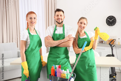 Cleaning service team at wo...