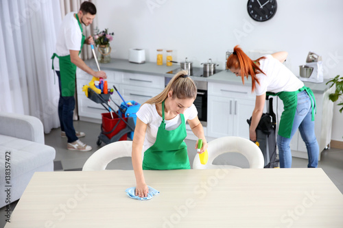 Cleaning service team worki...