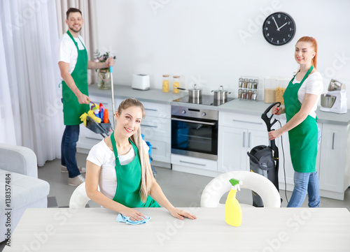 Cleaning service team worki...