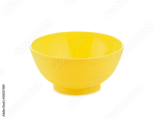 Empty yellow bowl isolated on white background