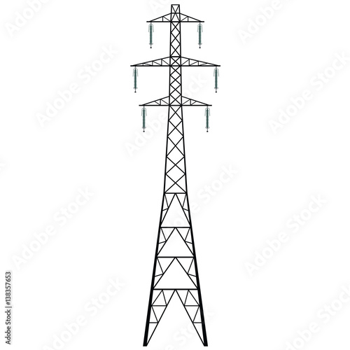 Vector high voltage pylon on white background. A metal pole voltage isolated from background. Surface industrial illustration. Power line pylon with safety locks. Nuclear facilities and power arteries