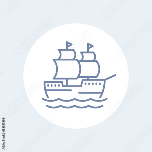 sailing vessel  ship line icon isolated over white