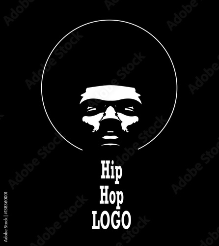 Afro Hip Hop Logo. Vector black man silhouette with hair.