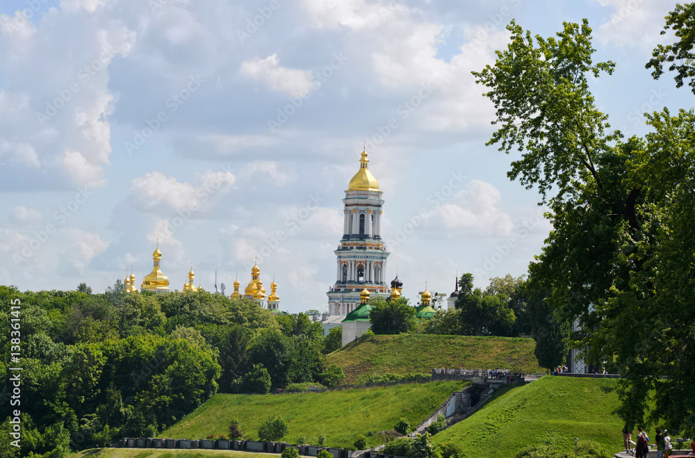Kyiv. Ukraine. The Park of Eternal Glory to the Soldiers of the World War II. Kyiv Pechersk Lavra (monastery) is in the background.