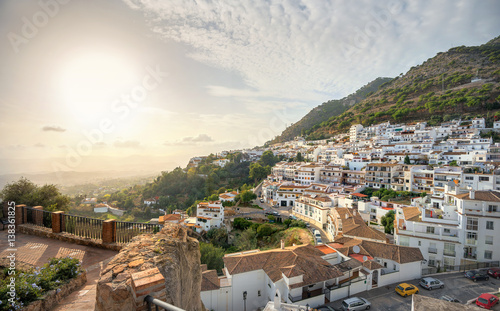 Leinwand Poster Scenic view of Mijas village at sunset