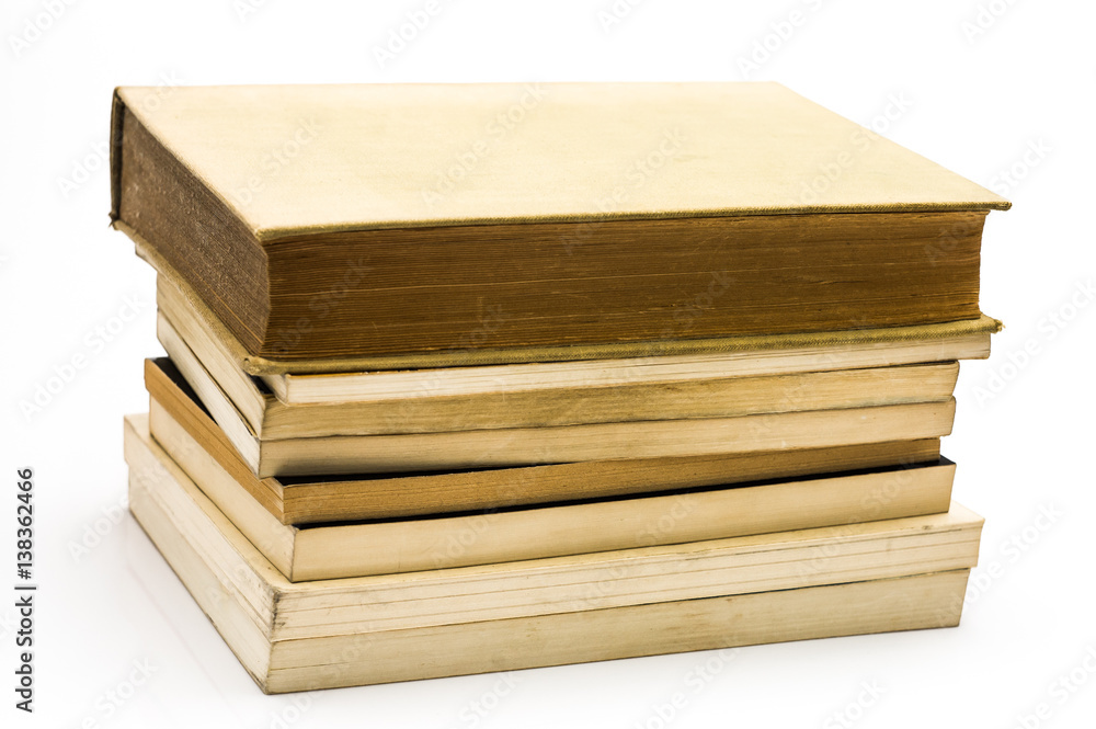 Old books isolated on white background, exam session concept Old books isolated on white background, exam session concept