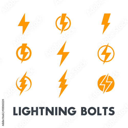 Lightning bolt vector signs, icons isolated over white