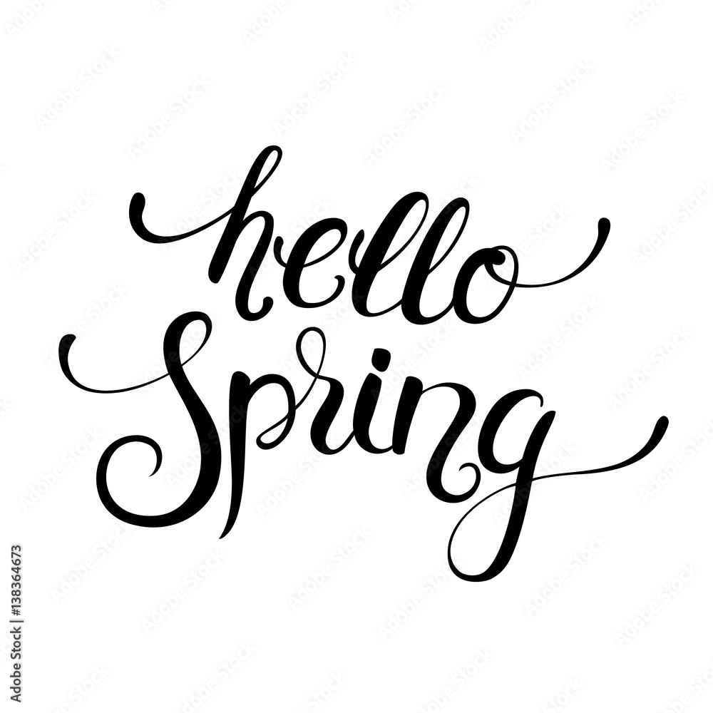 Hello Spring handwritten calligraphy lettering isolated on white background. Vector illustration. Hello Spring handwritten calligraphy lettering isolated on white background. Vector illustration.
