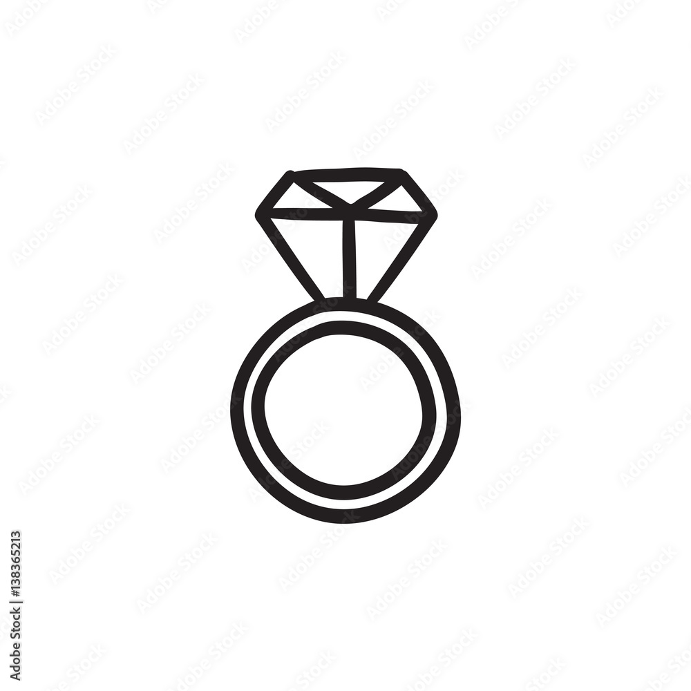 Engagement ring with diamond sketch icon.