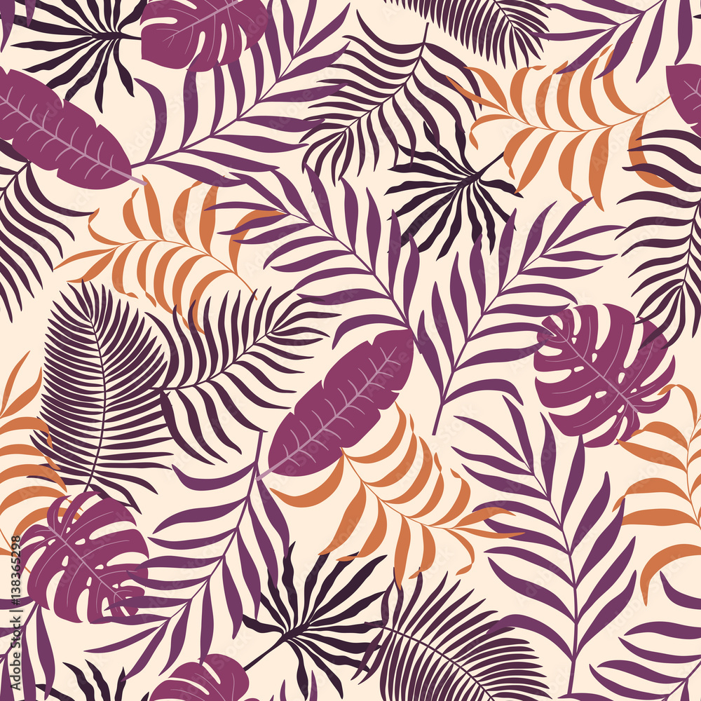 Tropical background with palm leaves. Seamless floral pattern Tropical background with palm leaves. Seamless floral pattern