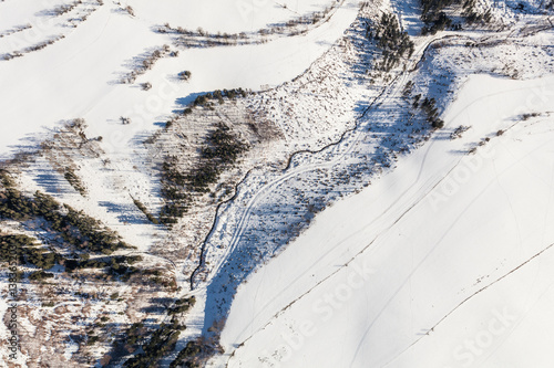 aerial view of the winter mountains