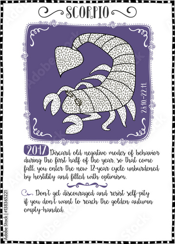 Astrological sign of Scorpio, with scorpion and 2017 forecast