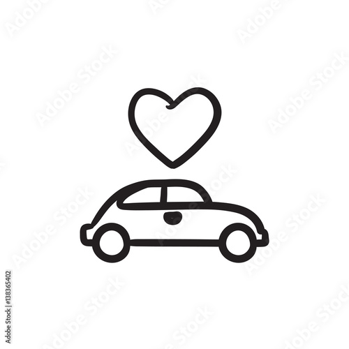 Wedding car with heart sketch icon.