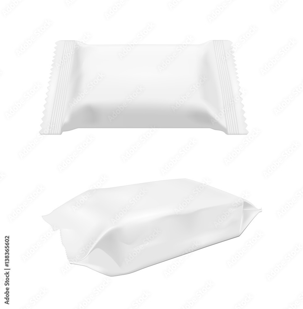 White blank plastic or paper washing powder packaging. Sachet for bread, coffee, sweets, cookies and gift White blank plastic or paper washing powder packaging. Sachet for bread, coffee, sweets, cookies and gift