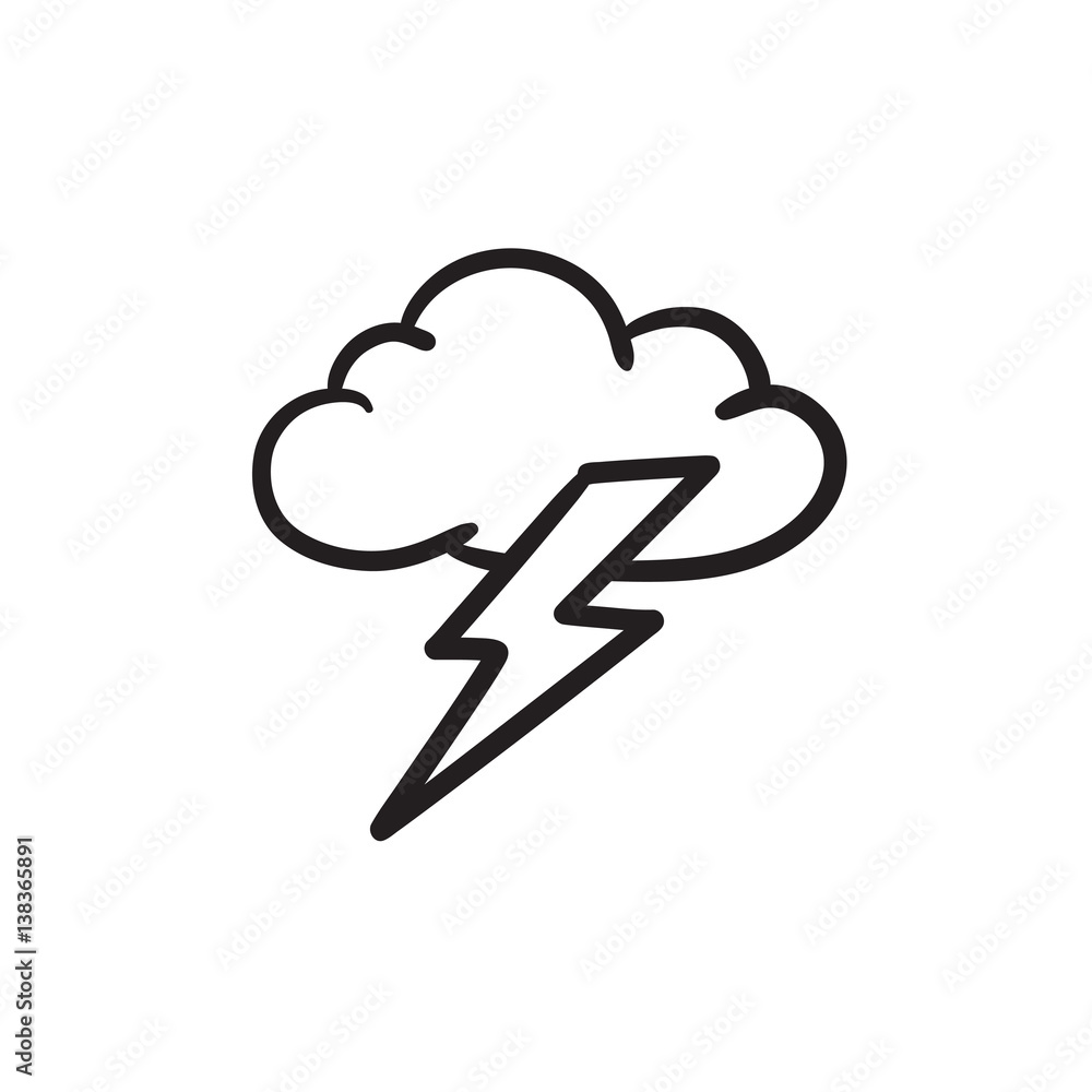 Cloud and lightning bolt sketch icon Cloud and lightning bolt sketch icon