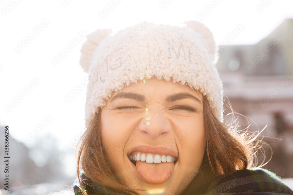Funny young woman walking on the street Funny young woman walking on the street