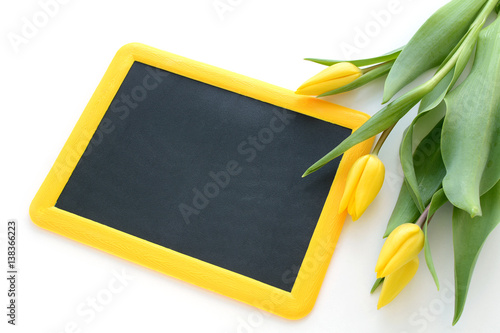 Blackboard with tulips