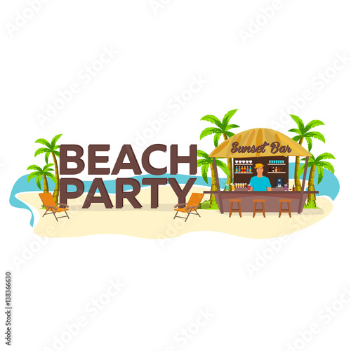 Beach Party. Travel. Palm, drink, summer, lounge chair, tropical.