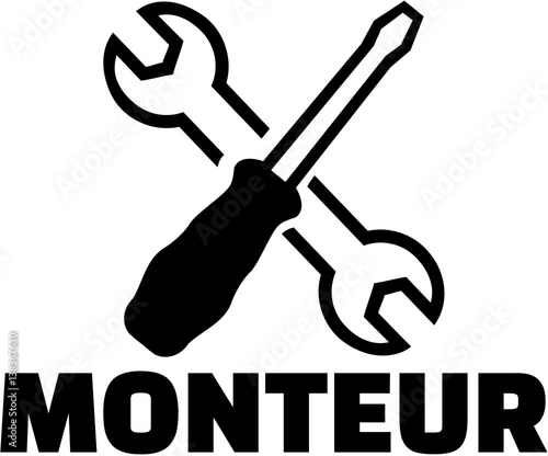 German installer with crossed tools wrench and screwdriver