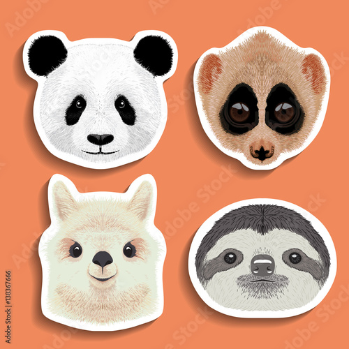 stickers set of panda slow loris alpaca sloth