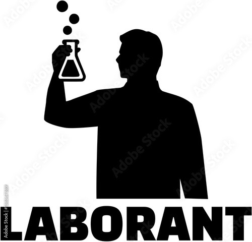 Silhouette of man with test tube and german laboratory technician