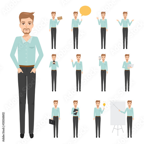 set of business man character in job. occupation people with work. vector illustration.