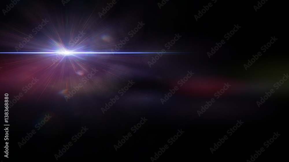 bright star in black sky - with lens flare in shades of purple, pink and blue