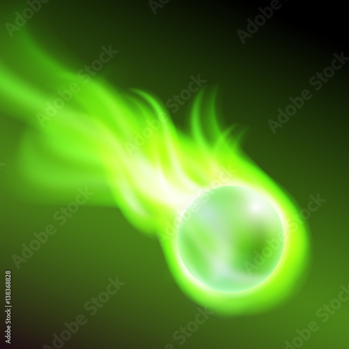 Flying burning ball on green fire