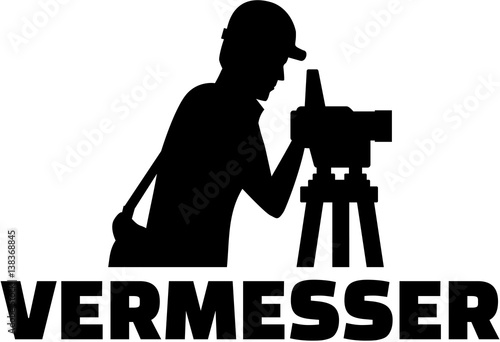 Surveyor sihouette with theodolite and german job title