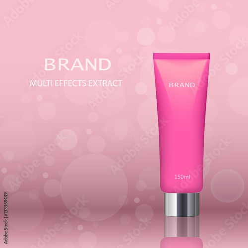 Cosmetic template with lotion or moisturizer bottle. 3D illustration.