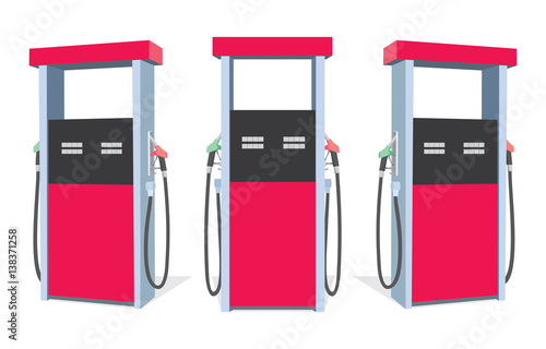 Fuel pumps on petrol station from different sides