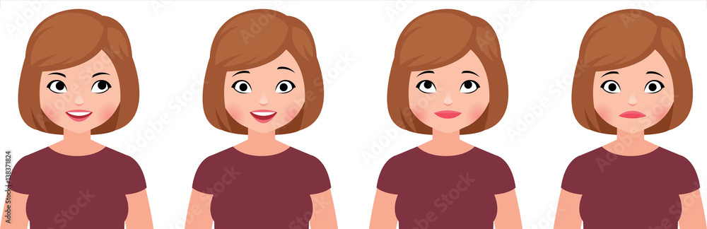 Set avatars Emoji portrait of a woman with different emotions on his face Set avatars Emoji portrait of a woman with different emotions on his face