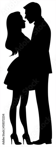 Vector silhouette of lovers embracing