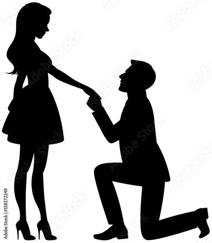 Silhouette of man and woman in love on a white background