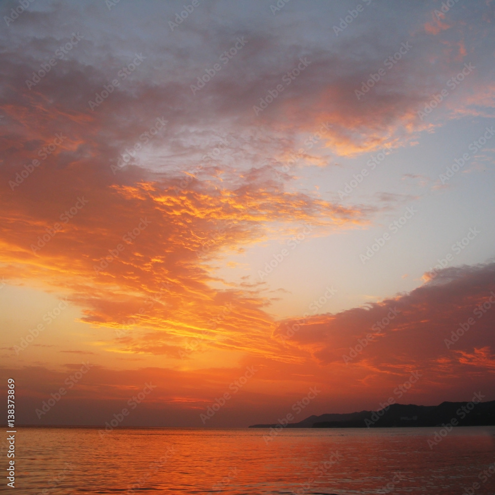 Fantastic orange sea ocean sunset cloud sky photo