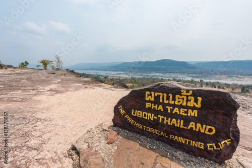 Viewpoint at Pha Taem National Park viewing Mekong River in distance , Ubon Ratchathani Province , Thailand