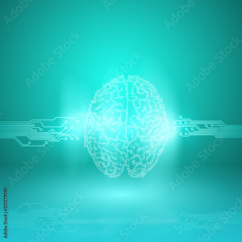 Digital brain on cyan background