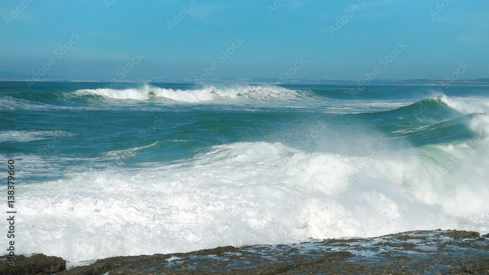 Slow Motion Ocean Waves Incoming on Shore, storm weather Slow Motion Ocean Waves Incoming on Shore, storm weather