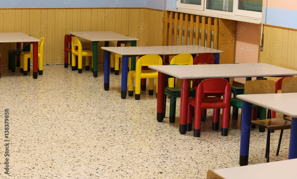 benches and seats of a class of a preschool without children