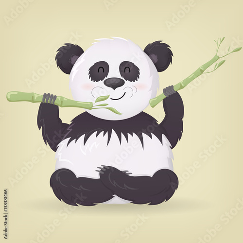 Fototapeta Naklejka Na Ścianę i Meble -  Vector illustration of a panda. Panda eating bamboo