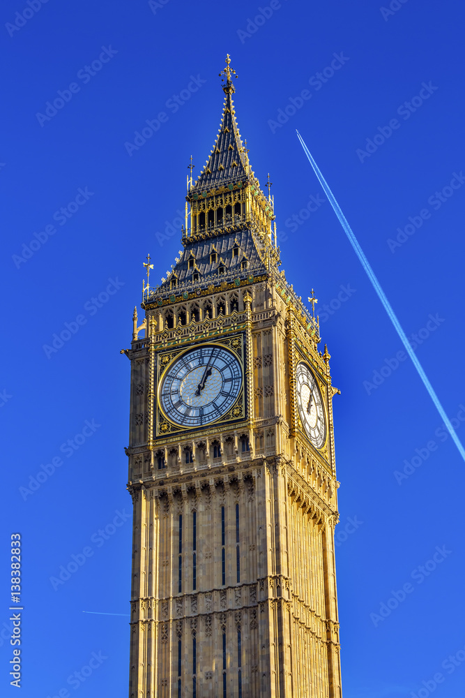 Big Ben Tower Plane Houses of Parliament Westminster London England