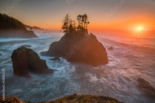 The golden sunset of Oregon coast