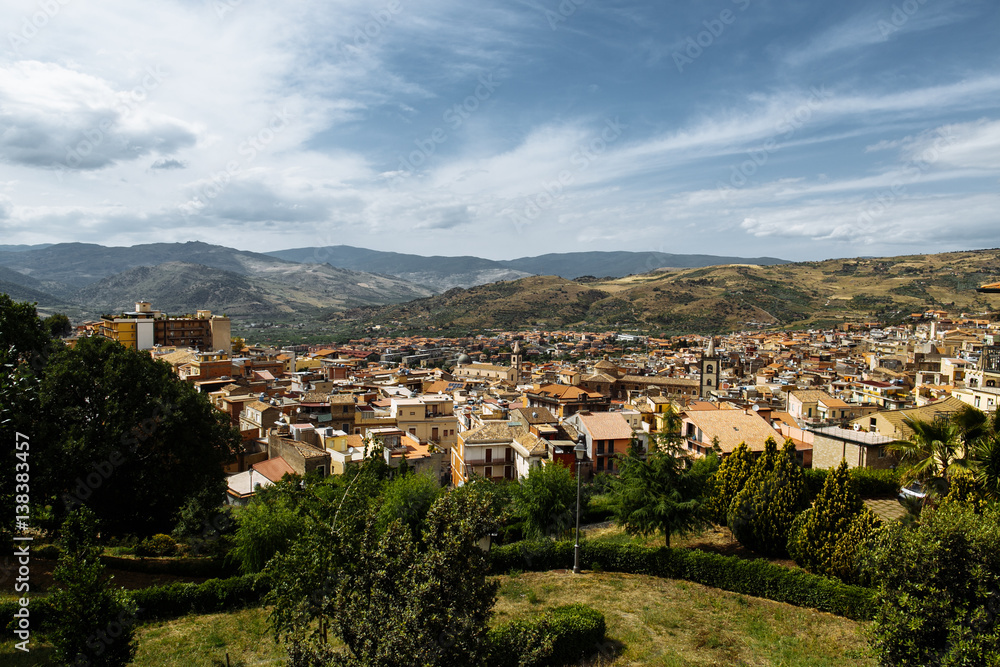 Panorama of Sicilian village Bronte. Italy