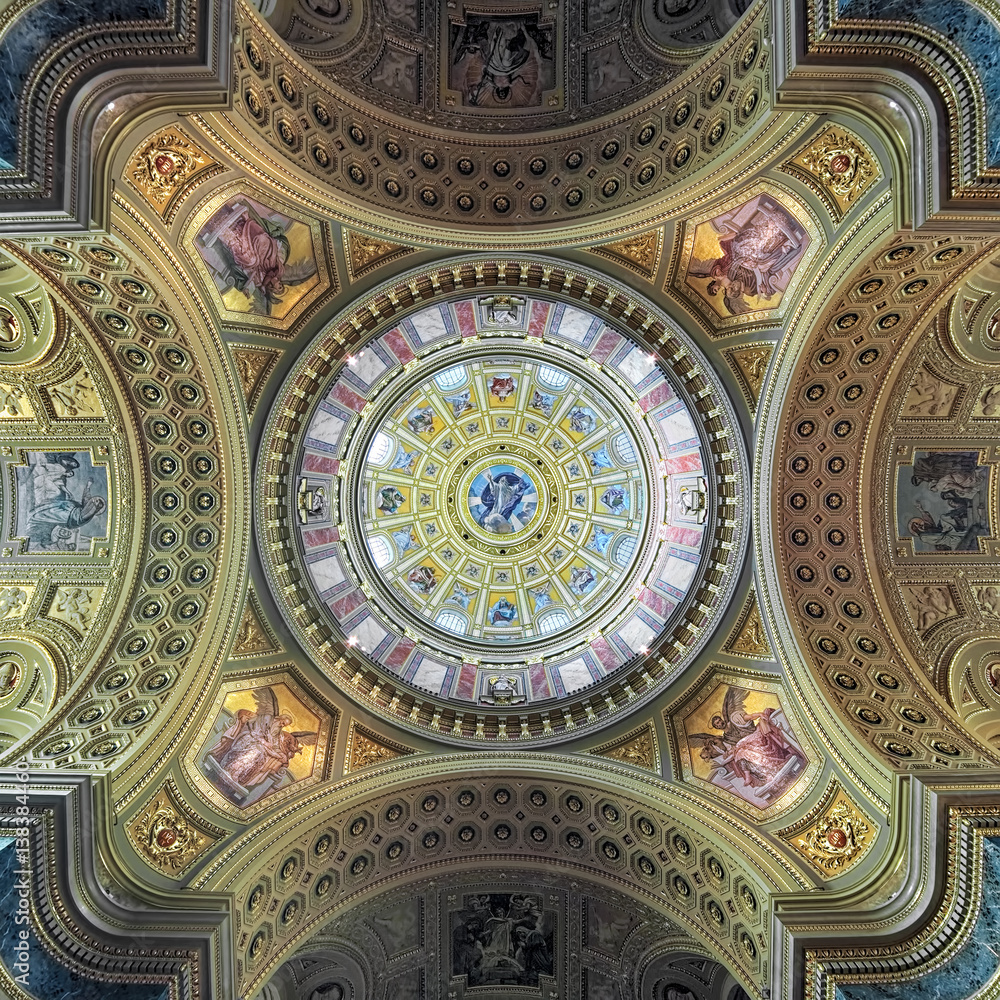 The painting of the dome and the ceiling of St. Stephen's Basilica (Szent Istvan-bazilika) in Budapest, Hungary