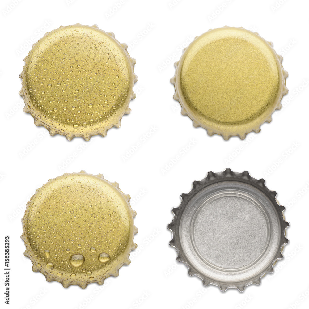 collection of various bottle caps isolated on white background collection of various bottle caps isolated on white background