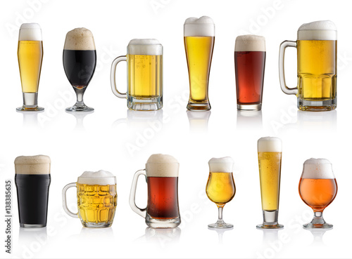 Photo Set of different beer isolated on white background