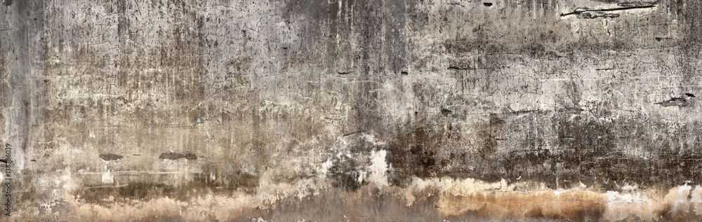 Dirty wall with broken cement plaster. - obrazy, fototapety, plakaty 
