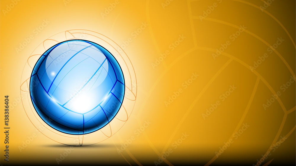 Φωτογραφία Sport banner with 3d abstract transparent shining logo of glassy volleyball ball and sketch lines around it